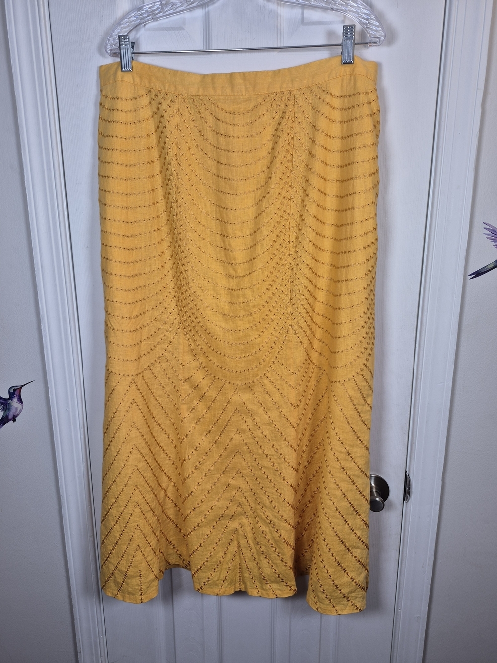 VTG JSong Collection 100% Linen Mustard Yellow Knit Maxi Skirt